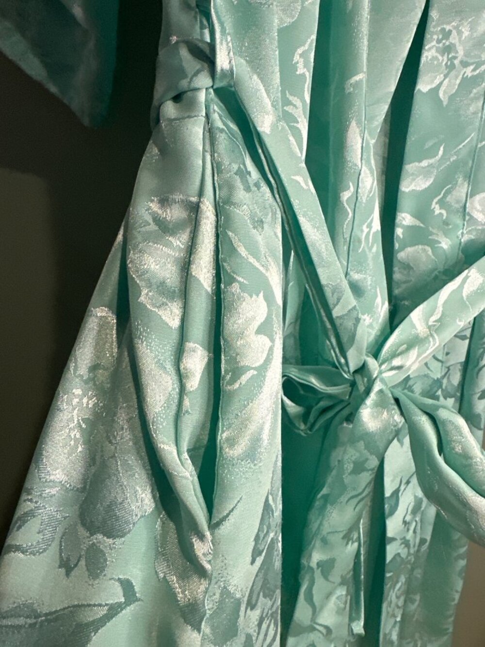 Apostrophe Womens M Mint Green Floral Jacquard Robe Long Belted Pockets Cottage - Picture 2 of 6